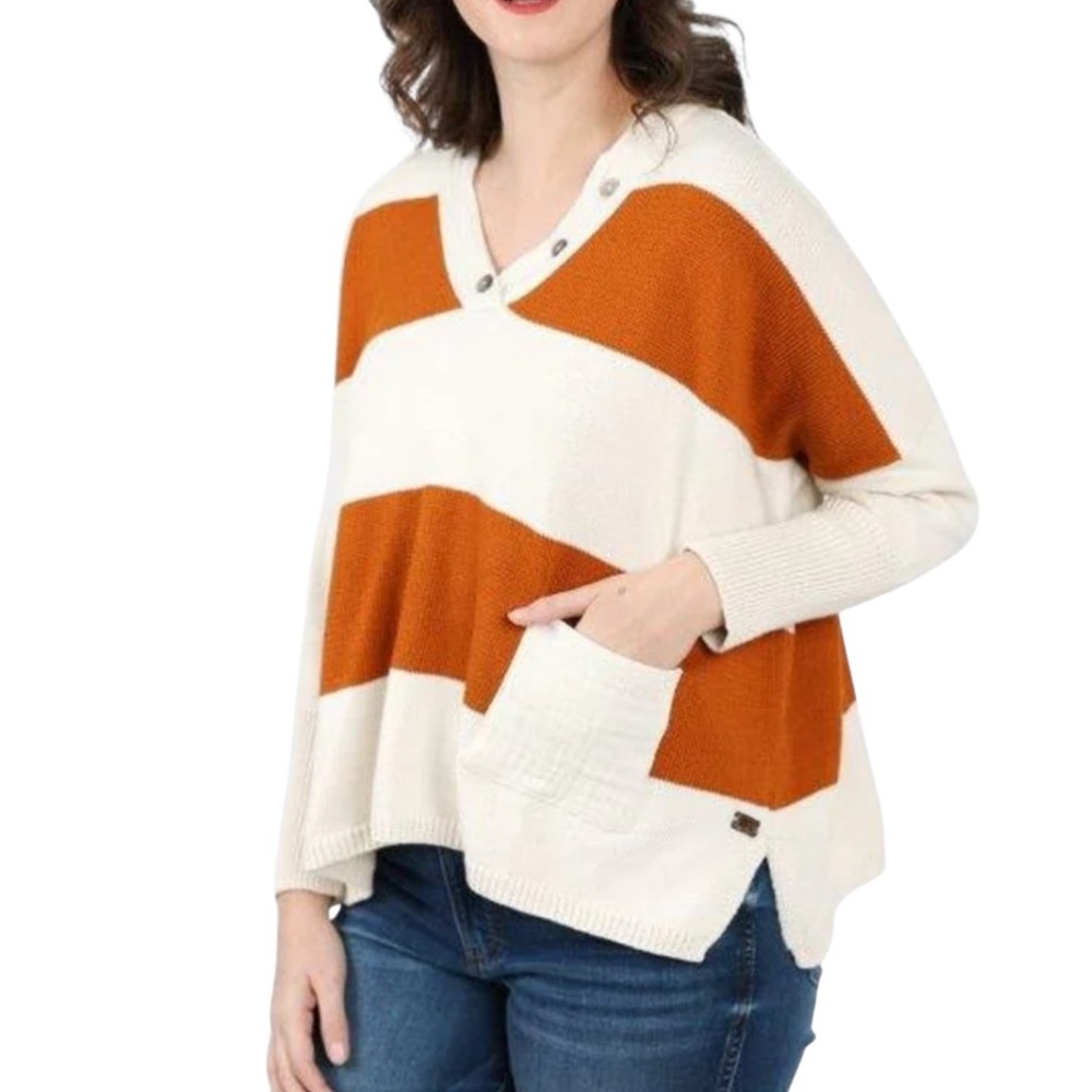 NWT Shannon Passero Aurora Pullover striped boxy v-neck cotton sweater size S